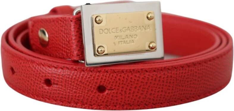 Dolce & Gabbana Rode Leren Riem met Gouden Gegraveerde Metalen Gesp Rood