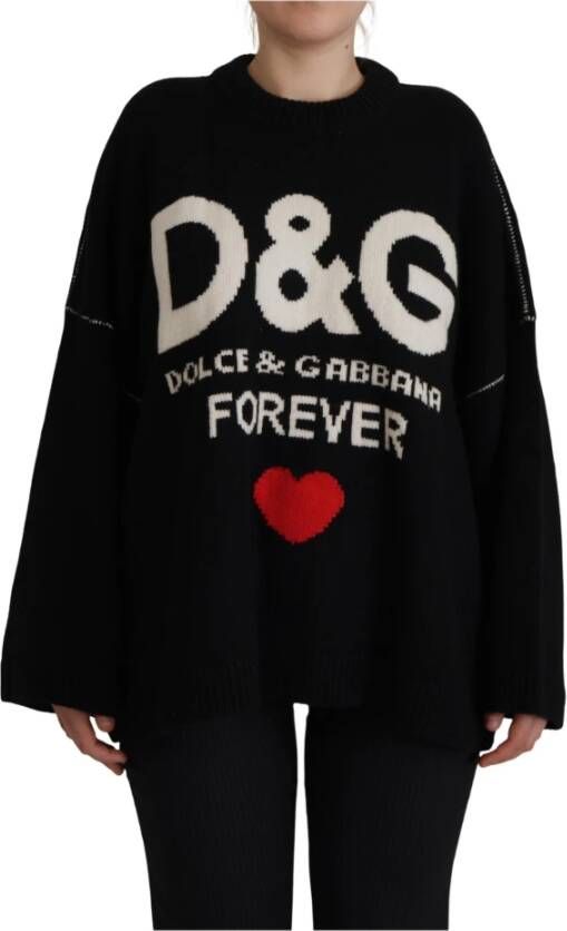 Dolce & Gabbana Black DG Forever Pullover Cashmere Sweater Zwart Dames