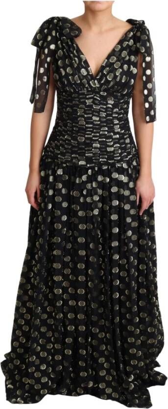 Dolce & Gabbana Round Patroon Lurex Silk Maxi -jurk Zwart Dames