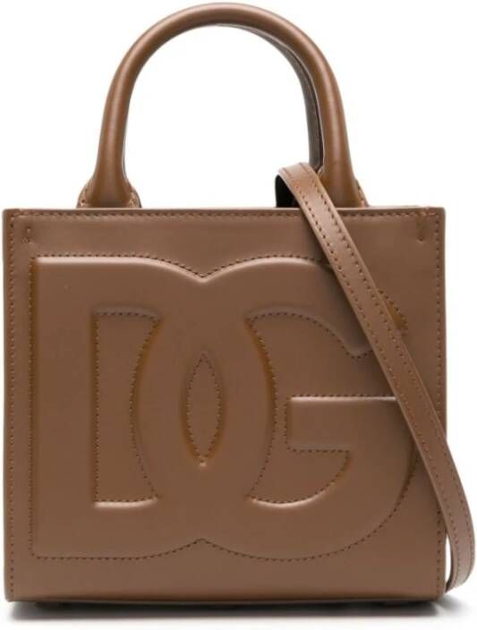 Dolce & Gabbana Roze Leren Tas met Logo Bruin Dames