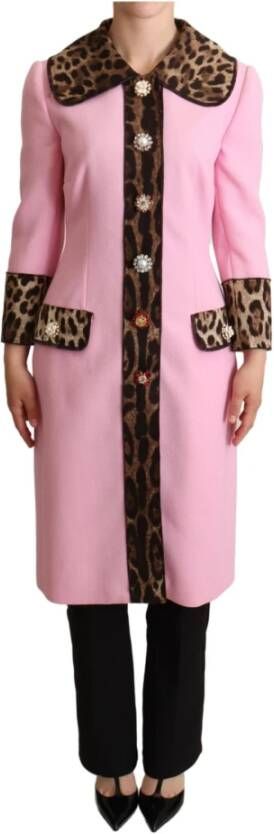 Dolce & Gabbana Roze Luipaard Wol Trenchcoat Jas Roze Dames