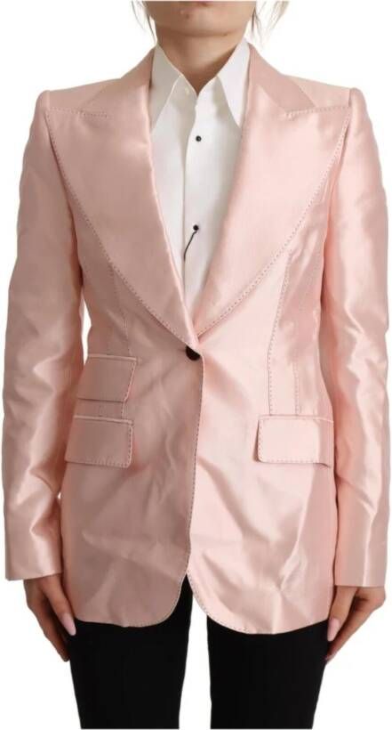 Dolce & Gabbana Pink Satin Long Sleeves Blazerjas Coat Jacket Roze Dames