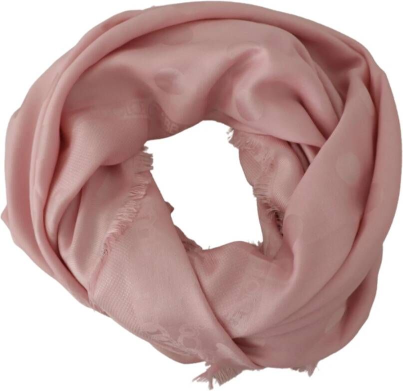 Dolce & Gabbana Roze Zijden Nek Wrap Shawl Logo Sjaal Roze Dames