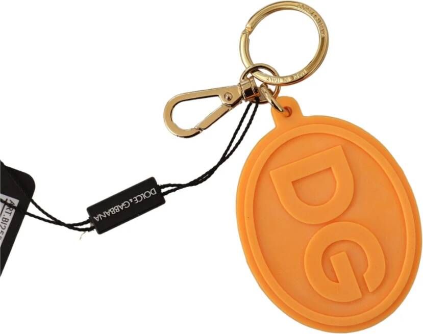 Dolce & Gabbana Rubberen logo metalen sleutelhanger Oranje Unisex