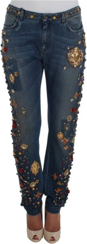 Dolce & Gabbana Wijdvallende Boyfriend Jeans met Versiering Blue Dames