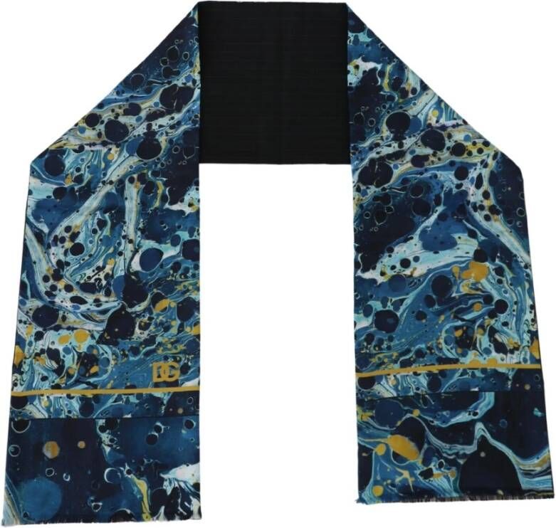 Dolce & Gabbana Blauwe Marmeren Gestreepte Raffelige Heren Sjaal Blue Unisex