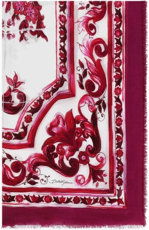 Dolce & Gabbana Speels Sjaal met Franjes 140x140cm Pink Dames
