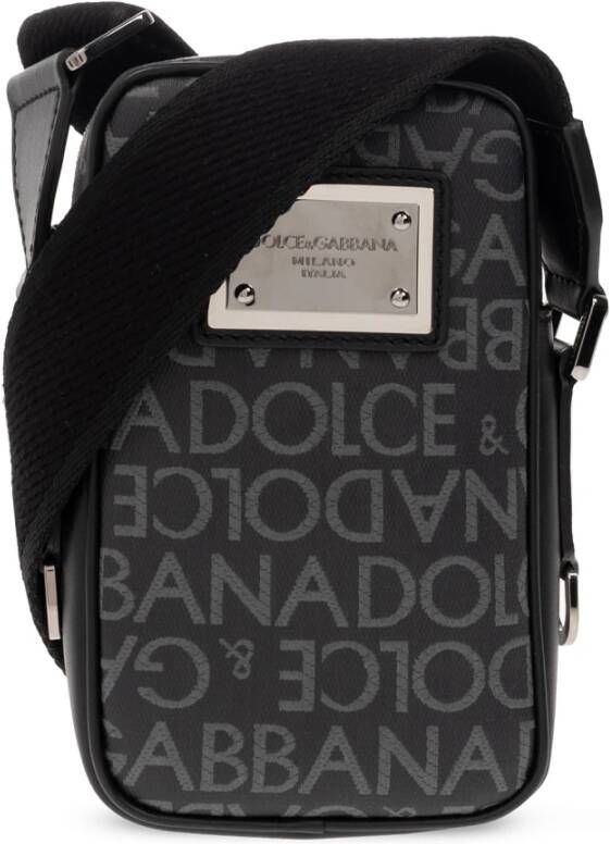 Dolce & Gabbana Zwarte Crossbody Tas met Logo Print en Verstelbare Band Black Heren
