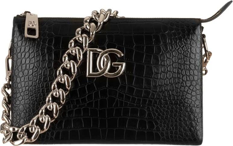 Dolce&Gabbana Crossbody bags Tris Medium Croc Shoulder Bag in black