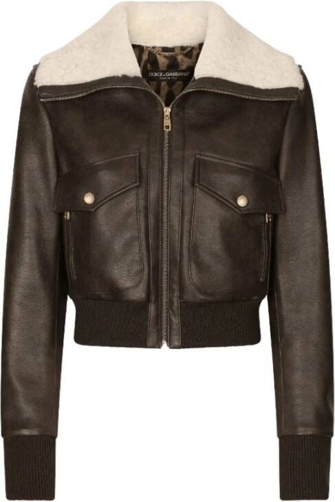 Dolce & Gabbana Shearling Kraag Bomberjack Bruin Dames