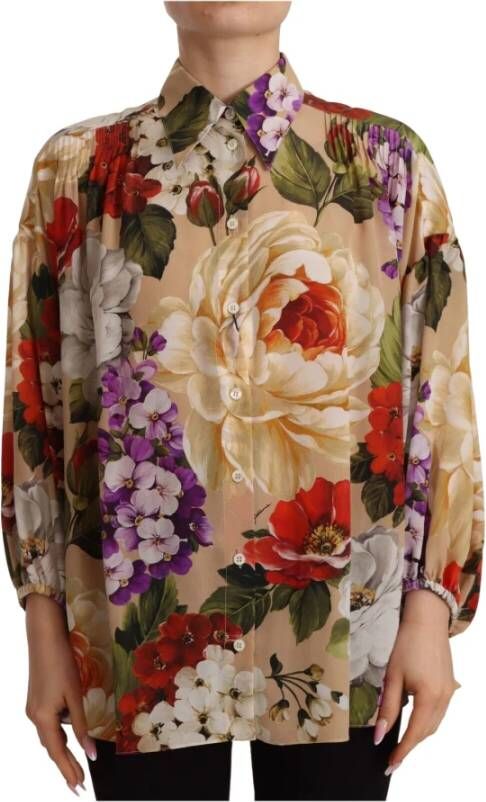 Dolce & Gabbana Bloemenprint lange mouw blouse top Beige Dames