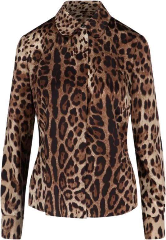 Dolce & Gabbana Luipaardprint Zijden Shirt Bruin Brown Dames