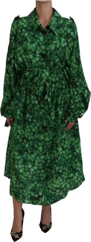 Dolce & Gabbana Groene Bladeren Print Zijden Trenchcoat Jas Green Dames