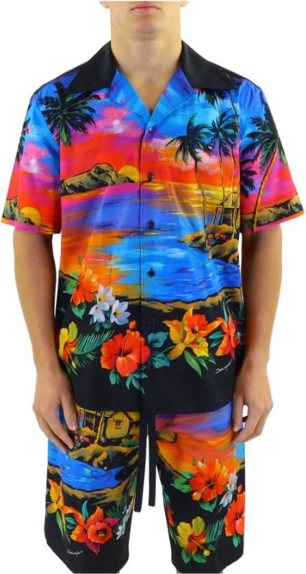 Dolce & Gabbana Korte mouwen zijden overhemd met Hawaii-print Multicolor Heren
