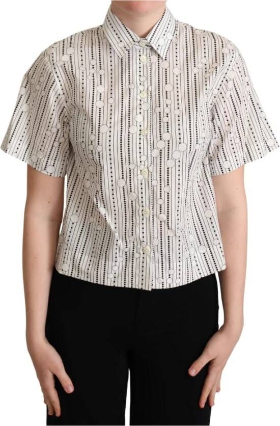 Dolce & Gabbana Circles Dots Collared Button Up Shirt Wit Dames