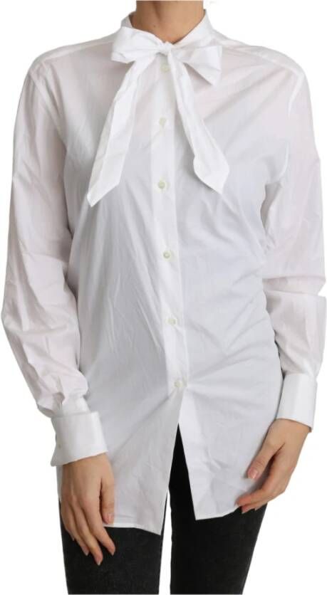 Dolce & Gabbana Cotton White Scarf Neck Shirt Blouse Top Wit Dames