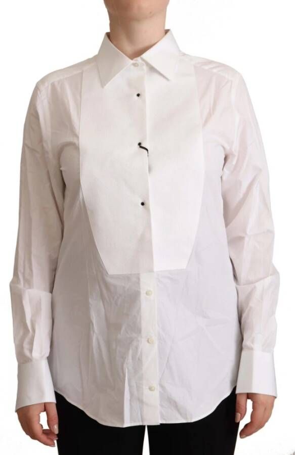 Dolce & Gabbana White Cotton Dress Collared Long Sleeves Shirt Top Wit Dames
