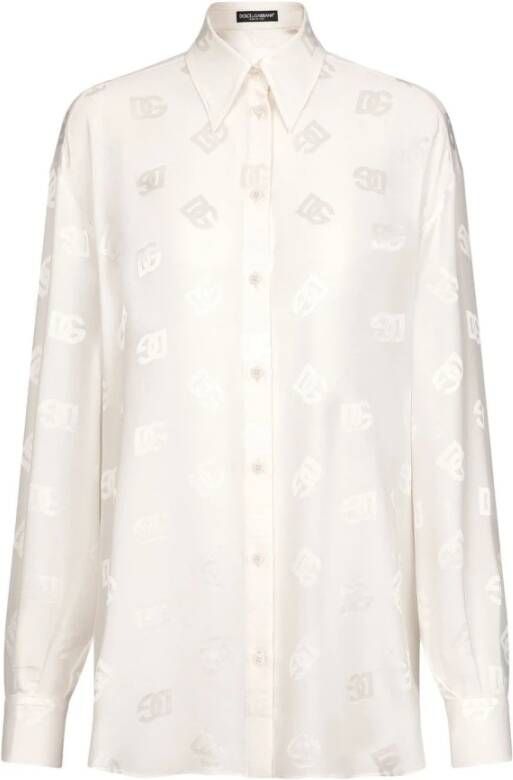 Dolce & Gabbana Zijden Logo Shirt Bianco Naturale White Dames