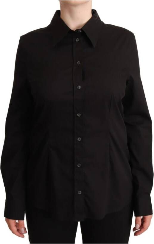 Dolce & Gabbana Zwarte Katoenen Kraag Shirt Top Black Dames