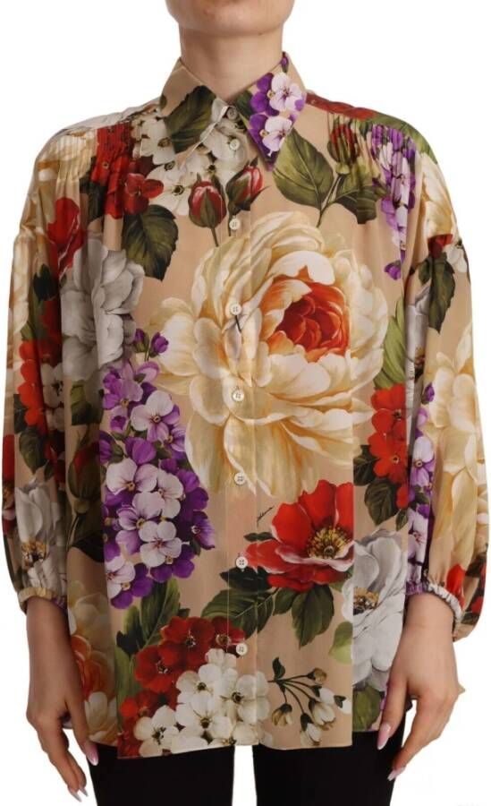 Dolce & Gabbana Bloemenprint lange mouw blouse top Beige Dames