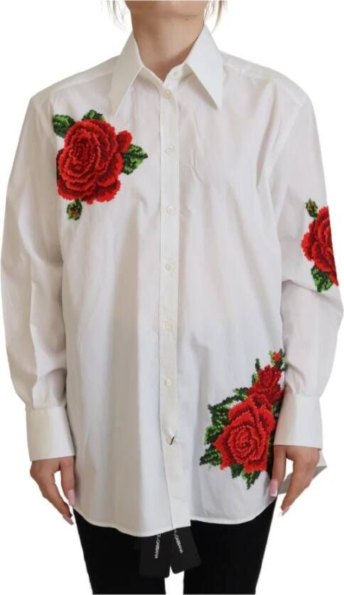 Dolce & Gabbana Witte Katoenen Bloemenborduurwerk Shirt White Dames