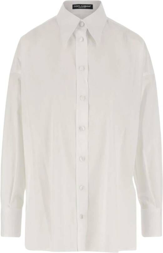 Dolce & Gabbana Witte Stretch-Katoenen Overhemd met Puntige Kraag White Dames