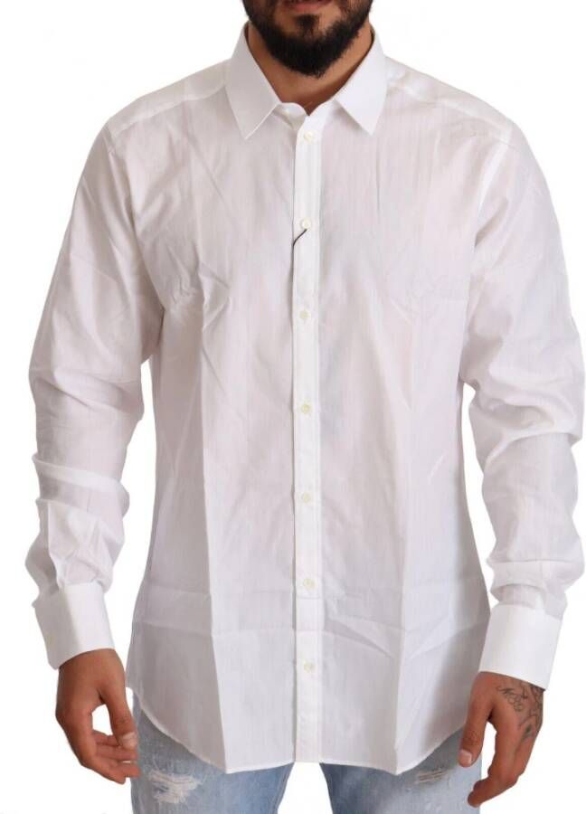 Dolce & Gabbana Pre-owned White Cotton Slim Fit Men Martini Shirt Wit Heren