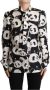 Dolce & Gabbana Black White Panda Print Silk Ascot Collar Top Zwart Dames - Thumbnail 1