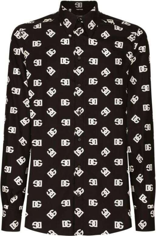 Dolce & Gabbana Zwart Logo Print Overhemd met Lange Mouwen Black Heren