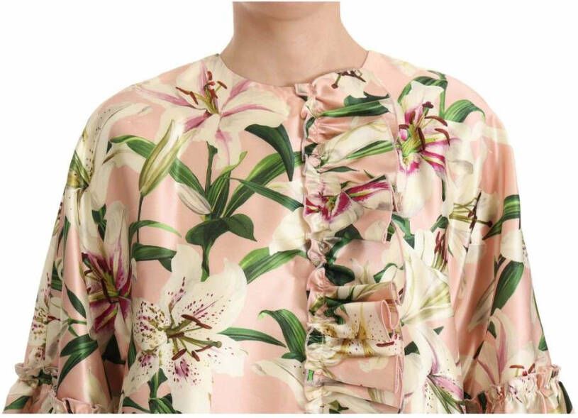 Dolce & Gabbana Elegant Bloemen Gerimpelde Zijden Lange Jas Multicolor Dames