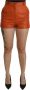 Dolce & Gabbana Orange Leather High Waist Hot Pants Shorts Oranje Dames - Thumbnail 1