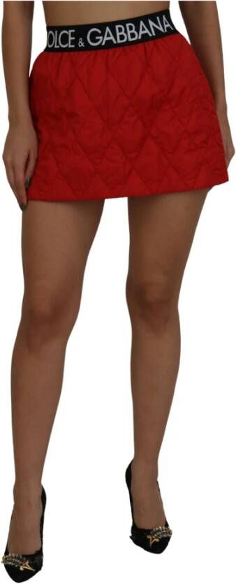 Dolce & Gabbana Rode Gewatteerde Nylon Hoge Taille A-lijn Mini Rok Red Dames