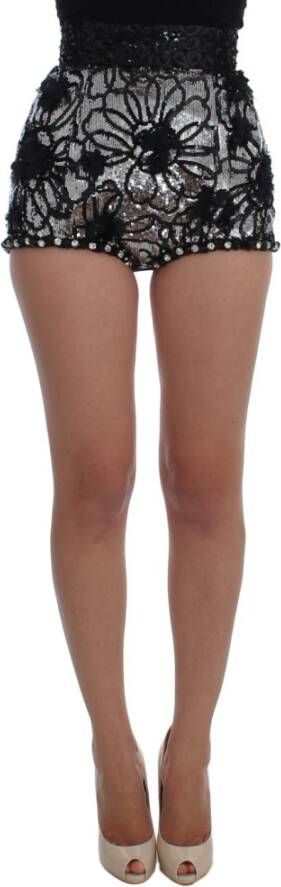 Dolce & Gabbana Zwarte kristallen pailletten mini-shorts met hoge taille Black Dames