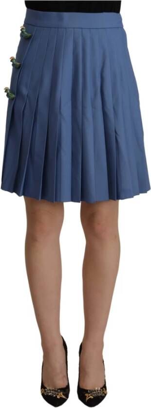 Dolce & Gabbana Blue Embellished Pleated Mini Skirt Wool Blauw Dames