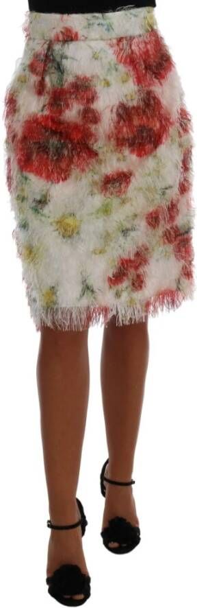 Dolce & Gabbana Bloemenpotloodrok met hoge taille en logodetails Multicolor Dames