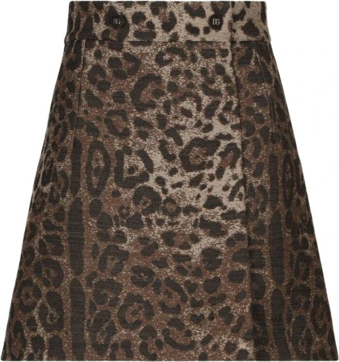 Dolce & Gabbana Wollen jacquard rok met luipaardmotief Brown Dames
