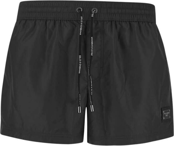 Dolce & Gabbana Short Swim Trunks With Branded Plaque Zwart Heren