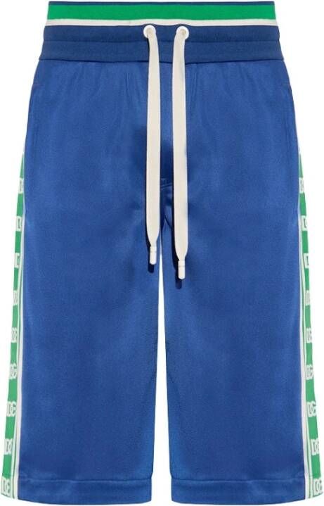 Dolce & Gabbana Logo Shorts met Donkerblauwe en Groene Strepen Blue Heren