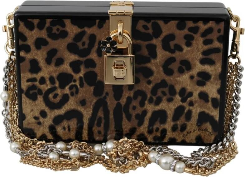 Dolce & Gabbana Brown Leopard Women Shoulder BOX Wood Bag Bruin Dames