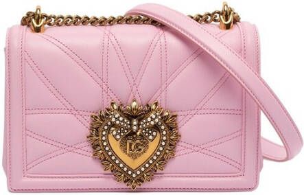 Dolce&Gabbana Totes Devotion Matelasse Quilted Shoulder Bag in poeder roze