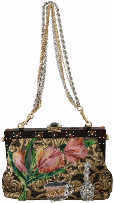 Dolce & Gabbana Zwarte bloemen kristallen rubberen Vanda schoudertas Black Dames