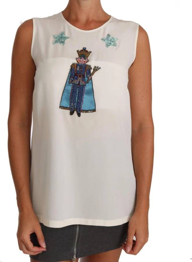 Dolce & Gabbana Witte Zijden Kristallen Pailletten Fee T-shirt White Dames