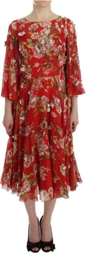 Dolce & Gabbana Pre-owned Red Floral Print Silk Maxi Runway Dress Rood