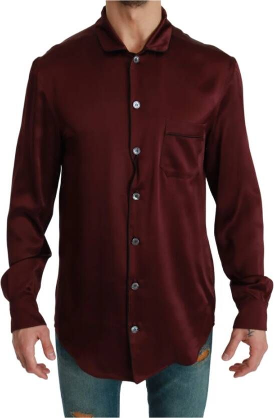 Dolce & Gabbana Bordeaux Silk Pajama Casual overhemd Rood Heren