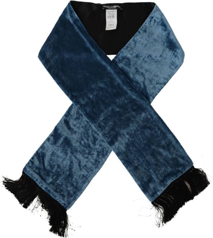 Dolce & Gabbana Blauwe Velvet Solide Nekwarmer Heren Shawl Sjaal Blue Heren