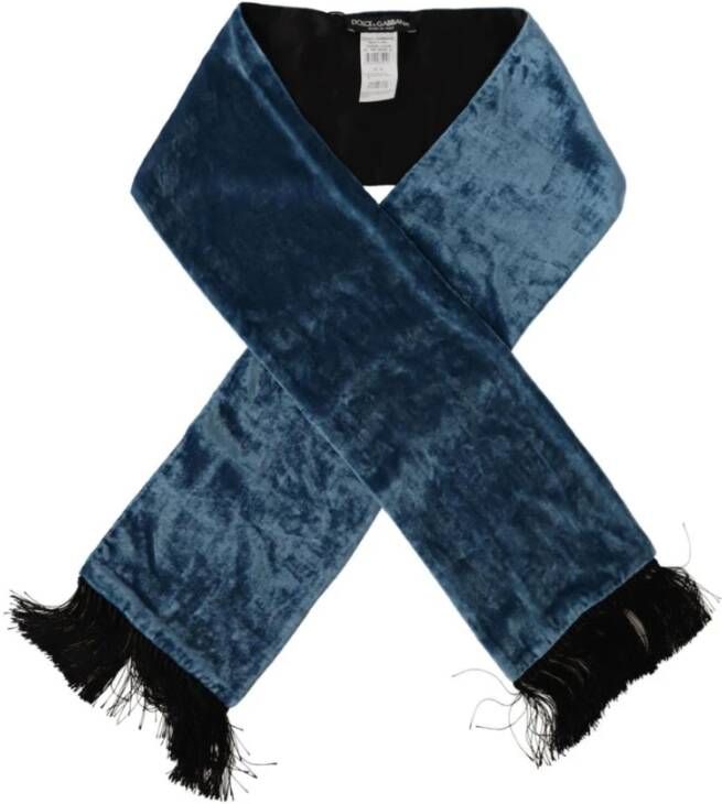 Dolce & Gabbana Blauwe Velvet Solide Nekwarmer Heren Shawl Sjaal Blue Heren