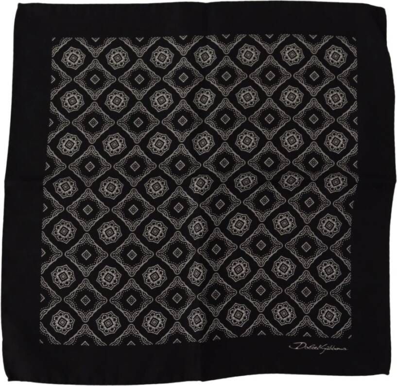 Dolce & Gabbana Zwart Geometrisch Patroon Zijden Zakdoek Sjaal Black Unisex