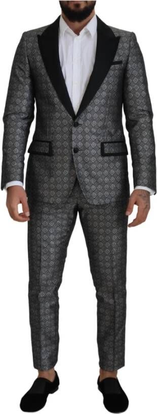 Dolce & Gabbana Silver Patterned Formal 2 Piece Martini Suit Grijs Heren