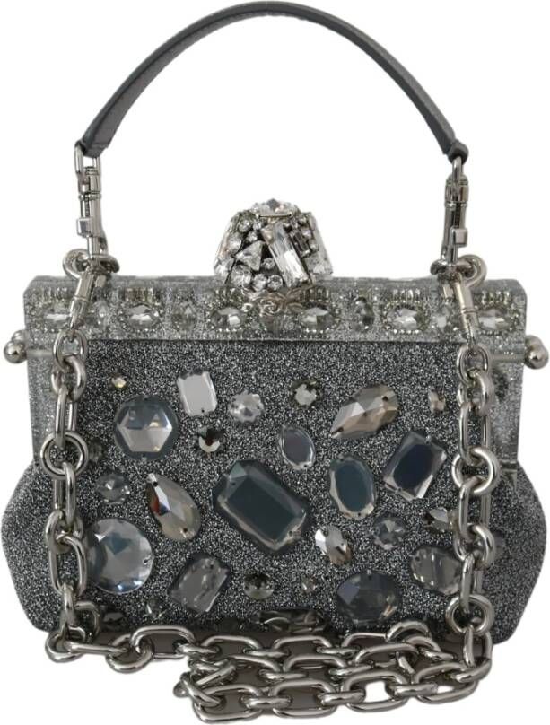Dolce & Gabbana Silver Vanda Crystal Clutch Handbag Shoulder Purse Grijs Dames
