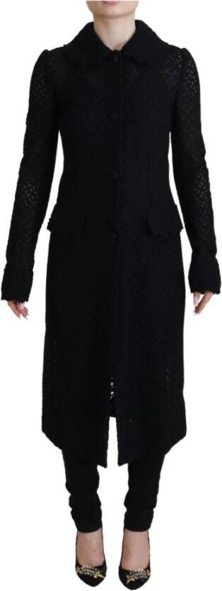 Dolce & Gabbana Zwarte knoopsluiting lange blazer katoenen jas Black Dames